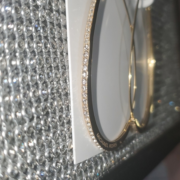 SOLD BETY/MK Gold Crystal Pave' Oval Oblong Hoop E - Picture 2 of 9